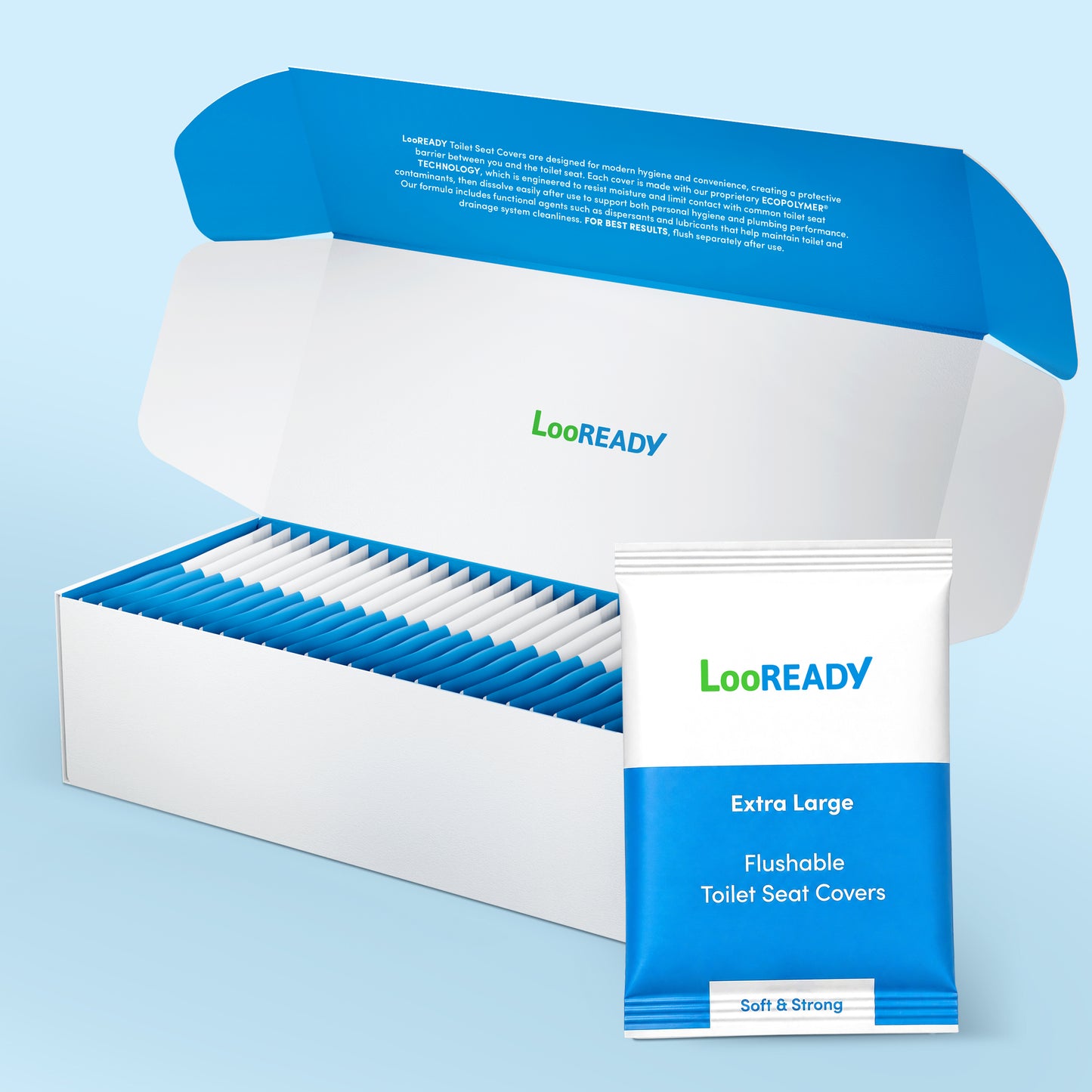 LooREADY Extra Large Toilet Seat Covers – Box & Sachet