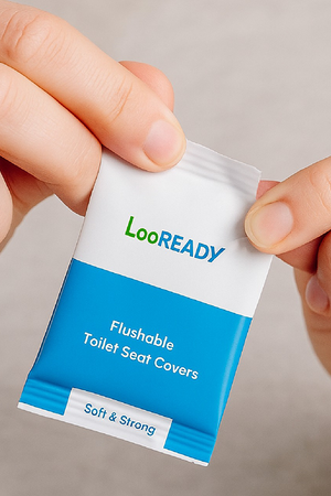 Plastic-free flushable LooREADY toilet seat cover sachet